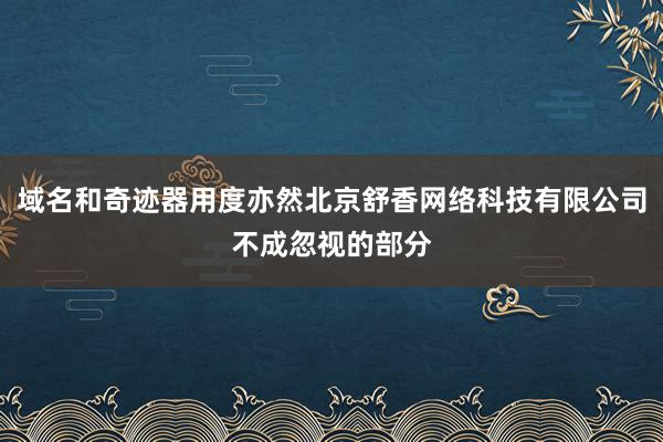 域名和奇迹器用度亦然北京舒香网络科技有限公司不成忽视的部分